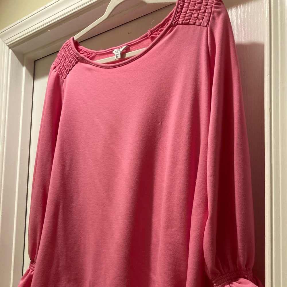 crown & ivy Pink Long-Sleeve Smocked Shoulder Pullover